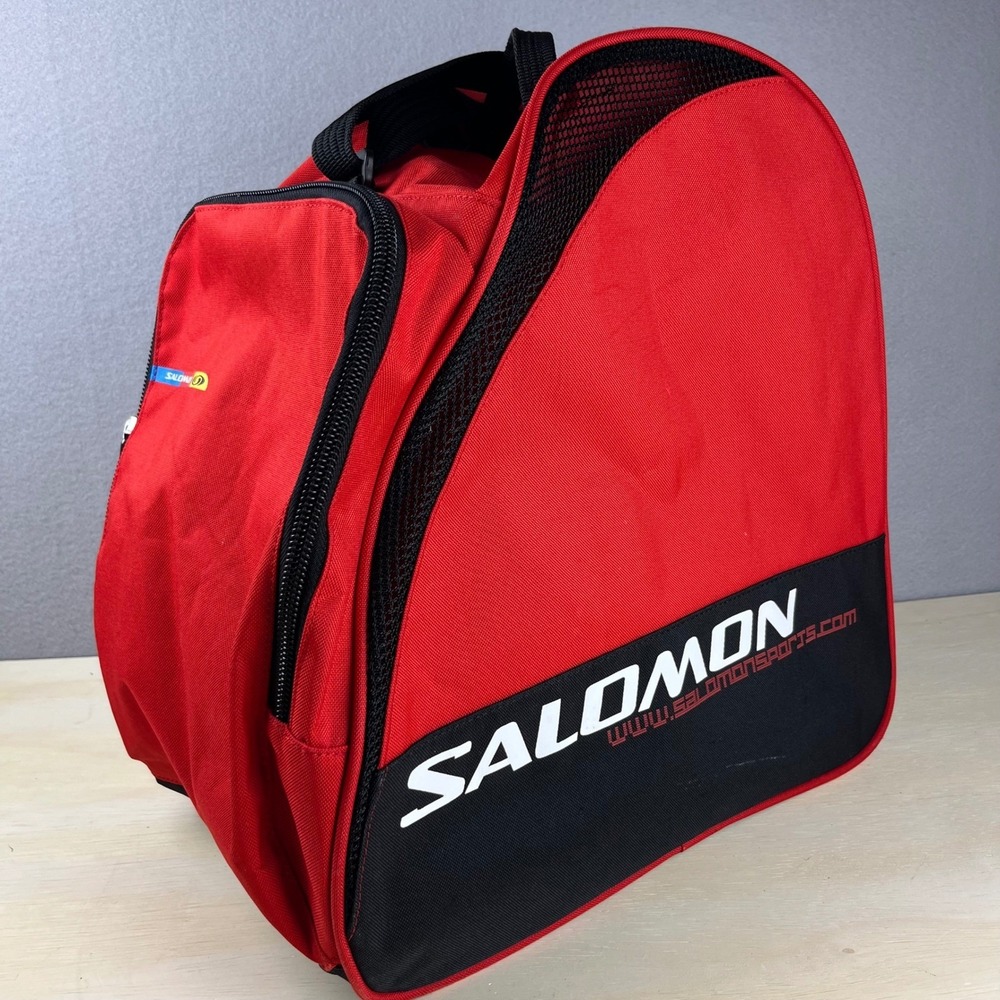 Salomon Ski Boot Bag Red Black Canvas Shoulder Strap Travel Gear Bag